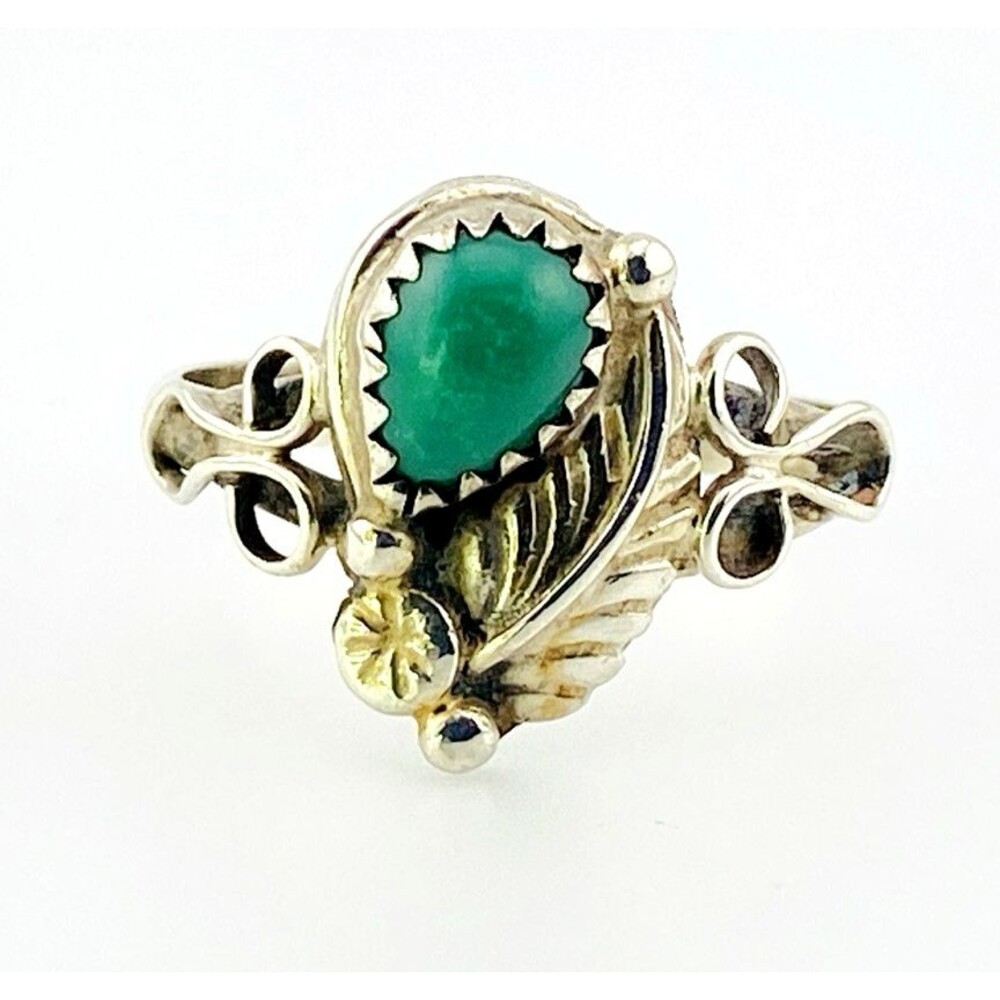 Vintage Southwestern Turquoise Sterling Silver Ring Signed K Size 9.75
